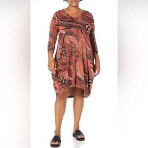 Zim and Zoe City Chic Size 18 Dress Monet Drape Brown 3/4 Sleeve Balloon Skirt